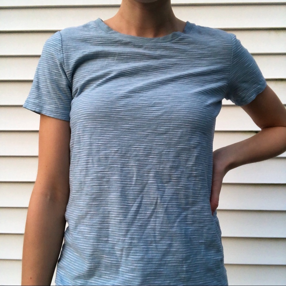 Blue and white striped t-shirt